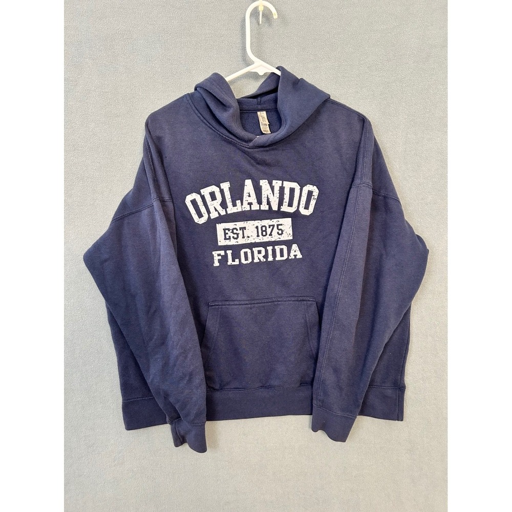 US Apparel Orlando Florida Hoodie Navy Blue Graphic Sweatshirt Small Distressed